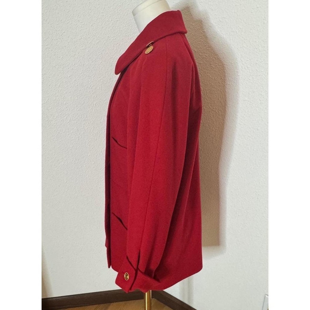 CHANEL VTG 80s Red Wool Double Breasted Coat Coco Coin Buttons 34 - Picture 8 of 12